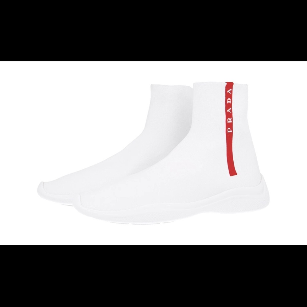 Prada White Sock Sneakers with Red Accent